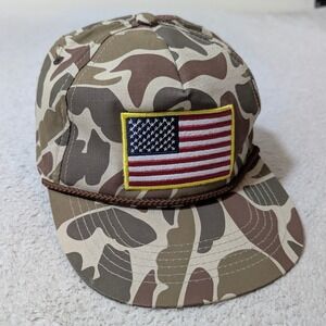 Burlebo Snapback Hat Mens OSFA Brown Camo American Flag Rope Trucker Cap